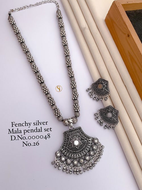 Fancy Navratri Special Oxidized Silver Mala Pendant Set Wholesale Shop In Surat
